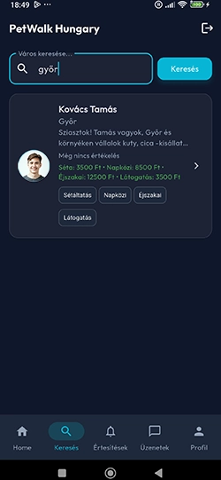 kutyasétaltató és szitter keresés